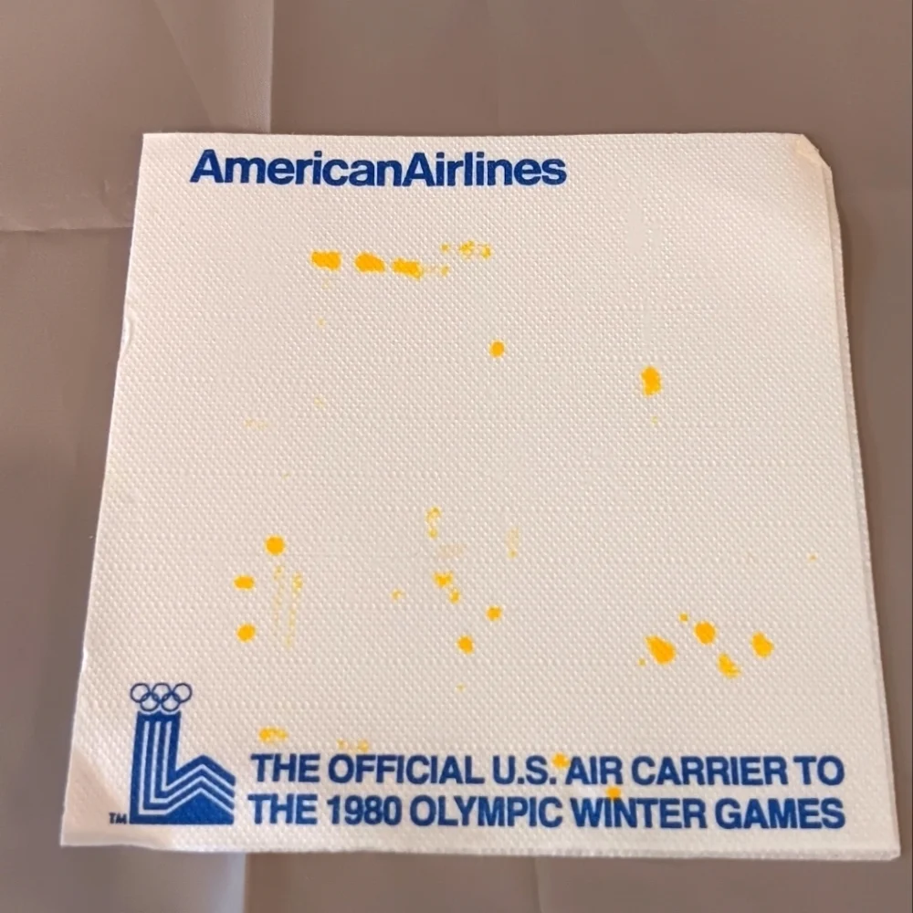 VTG AMERICAN AIRLINES Olympic Napkin 1980 Winter Games Air Carrier